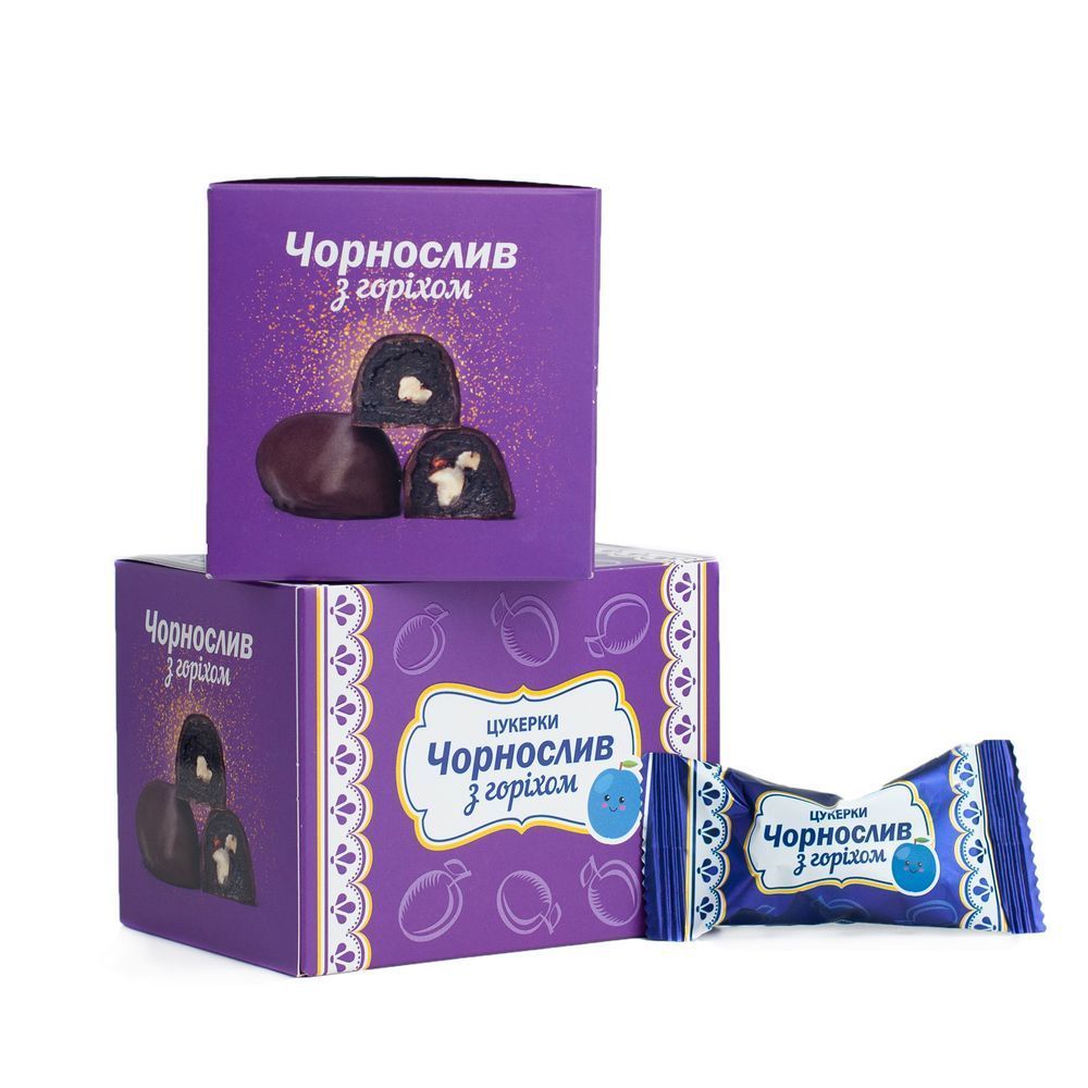 Шоколадні цукерки Чорнослив з горіхом в коробках 270г